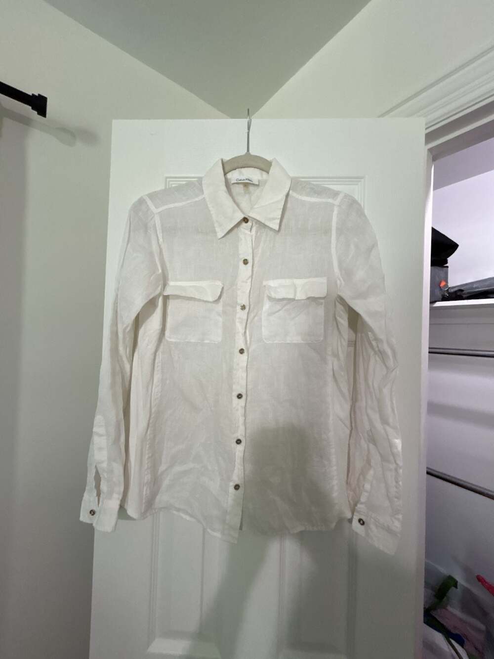 Calvin Klein 2x White Linen Blend Button Up Shirt